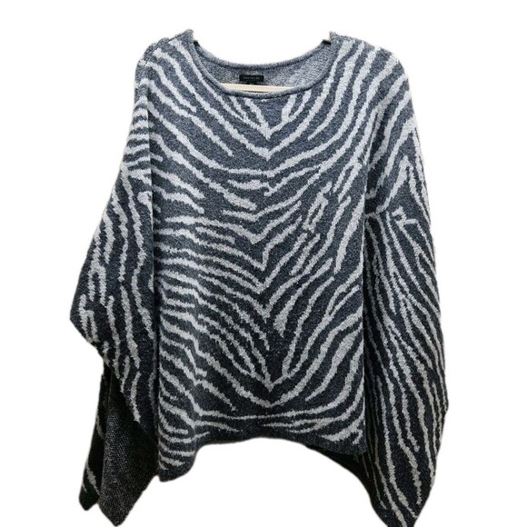 Ann Taylor Womens Gray Zebra Cape Poncho Sweater Size Small - Picture 1 of 8
